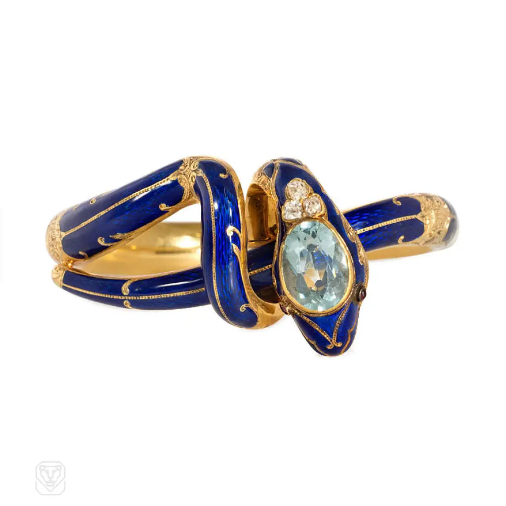 Antique gold and blue enamel coiled snake bracelet – Kentshire