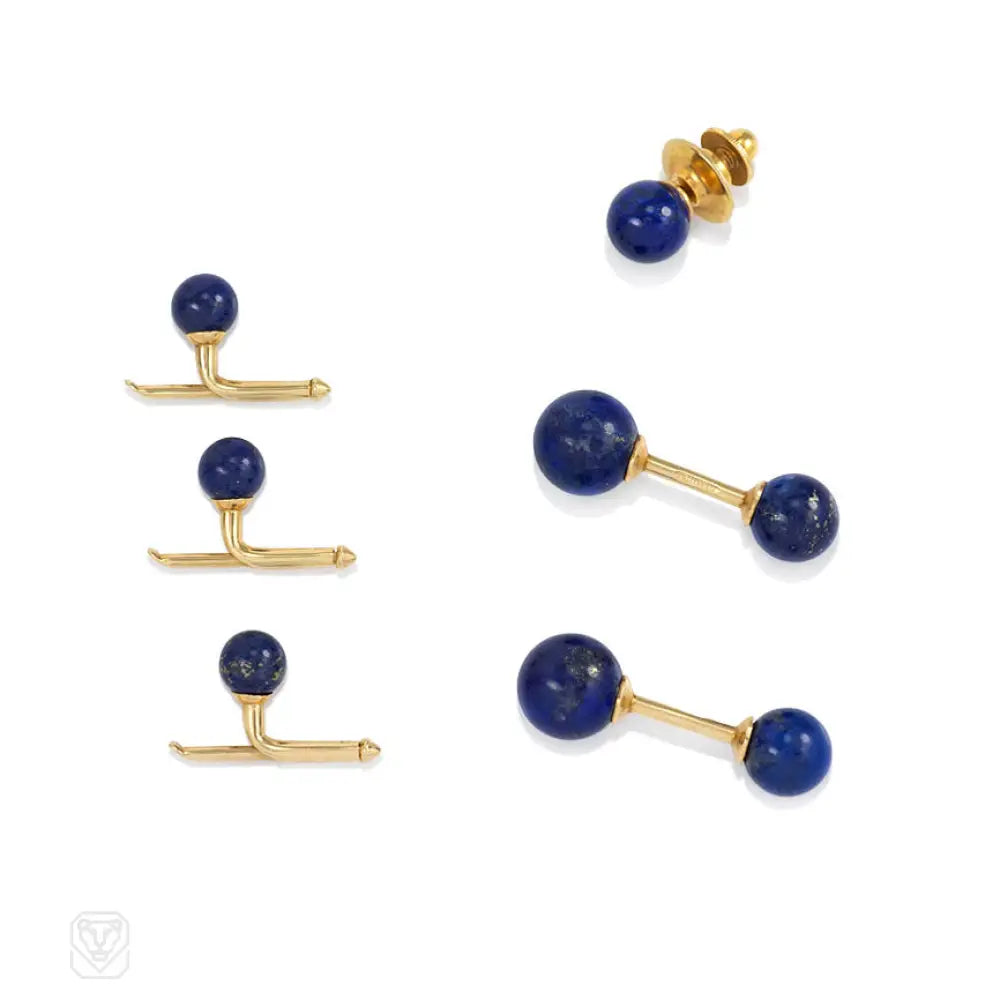 Lapis and gold cufflinks and studs dress set