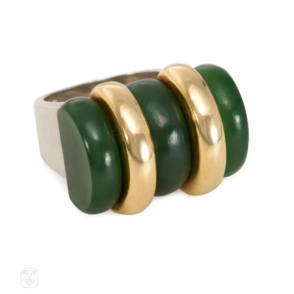 Mens 2024 Clark & Coombs Sterling Nephrite Jade Ring , Size 8 1/2 , Art Deco