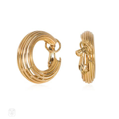 1950s French gold tapered hoop earrings