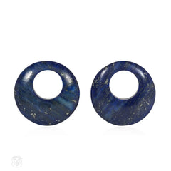 1950s Pery et Fils diamond, lapis, and gold doorknocker earrings