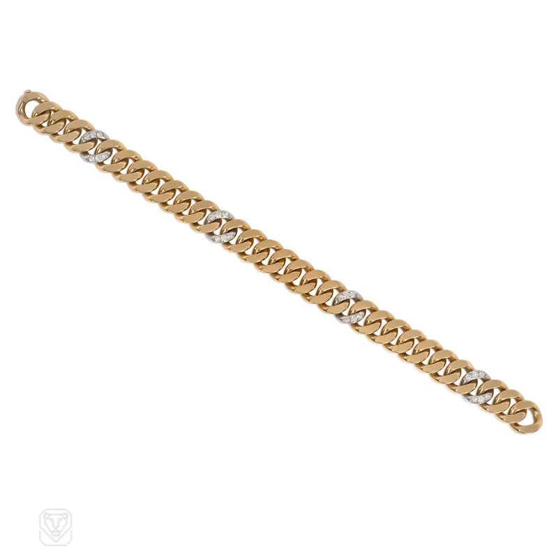 1960S 18K Gold Platinum And Diamond Curblink Bracelet