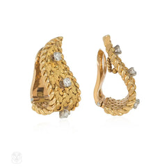 1960s Georges Lenfant gold and diamond flame earrings