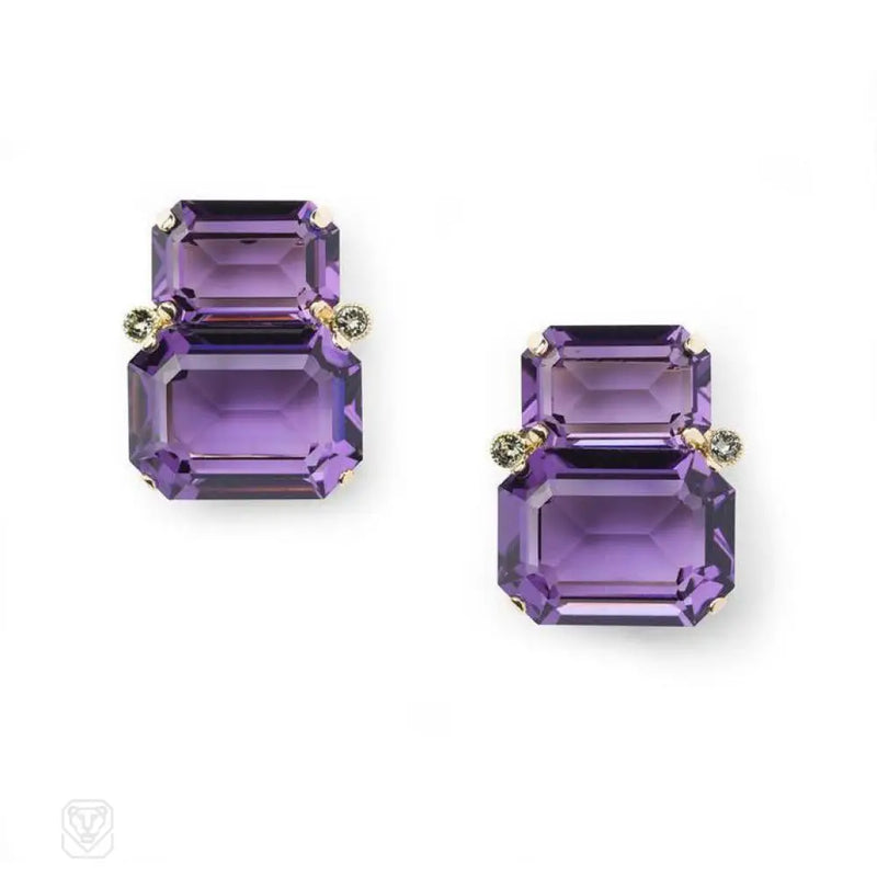 2 - Stone Vintage Swarovski Amethyst Crystal Earrings