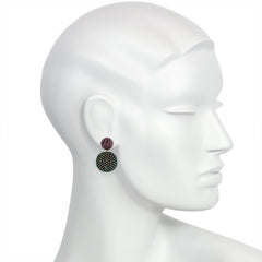 Glass beaded ball earrings in light plum and green-red