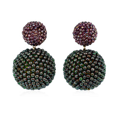 Glass beaded ball earrings in light plum and green-red