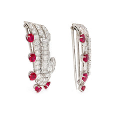 Pair of Art Deco diamond and ruby dress clip brooches