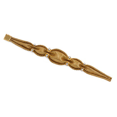 Mid-Century woven gold and diamond bracelet, France.