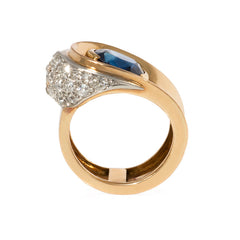 Retro sapphire and diamond lozenge ring, France