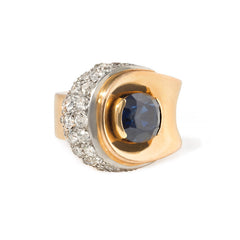 Retro sapphire and diamond lozenge ring, France