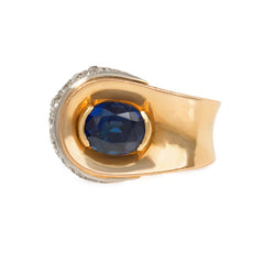 Retro sapphire and diamond lozenge ring, France