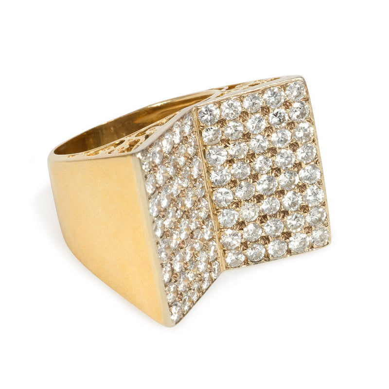 Retro gold and pavé diamond double plaque ring