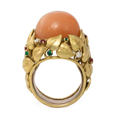 Peach moonstone and multi-gem cocktail ring