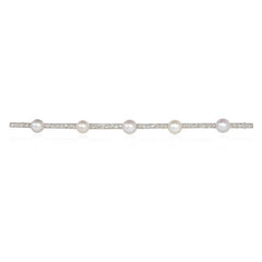 French Art Deco diamond and pearl bar brooch