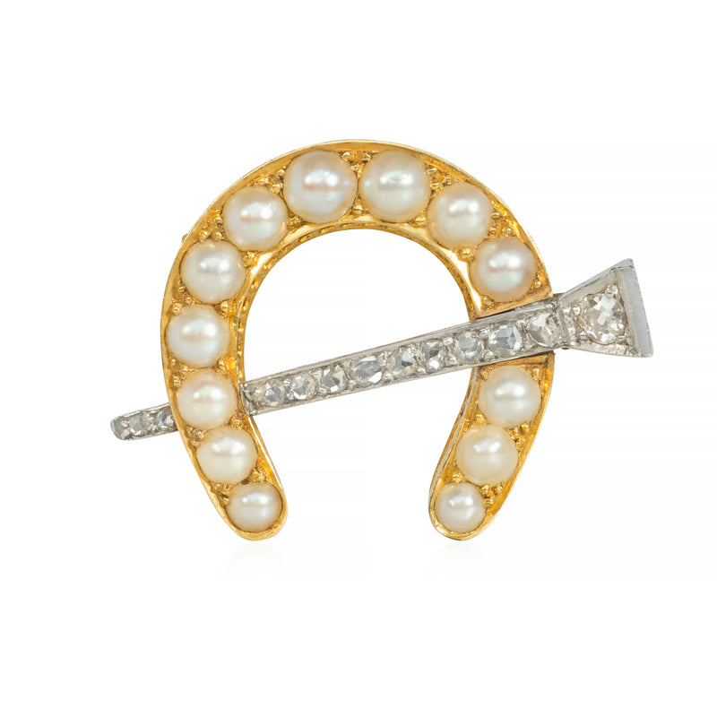 Antique pearl and diamond horseshoe pin/pendant