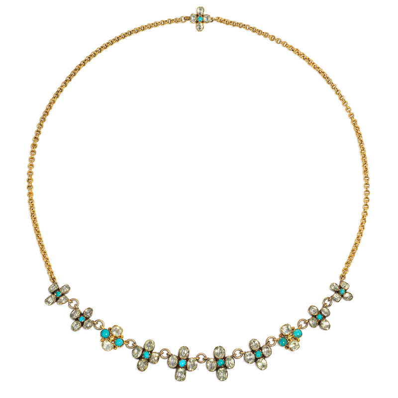 Antique chrysoberyl and turquoise necklace