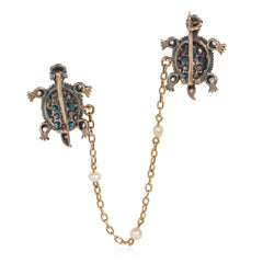 Pair of antique turquoise and diamond turtle brooches