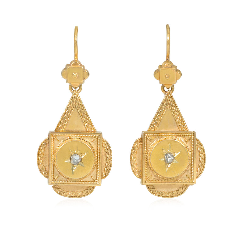 Antique English drop-shaped panel earrings