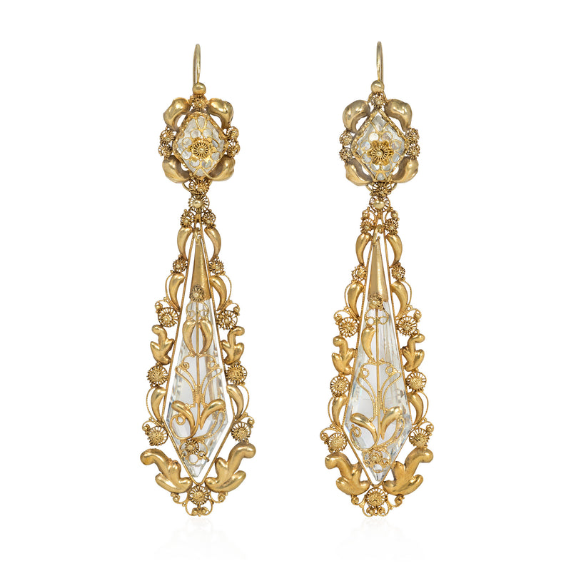 Antique quartz and gold cannetille earrings