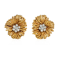 Van Cleef & Arpels, France gold and diamond flower earrings