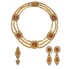 Antique hessonite garnet necklace and earrings