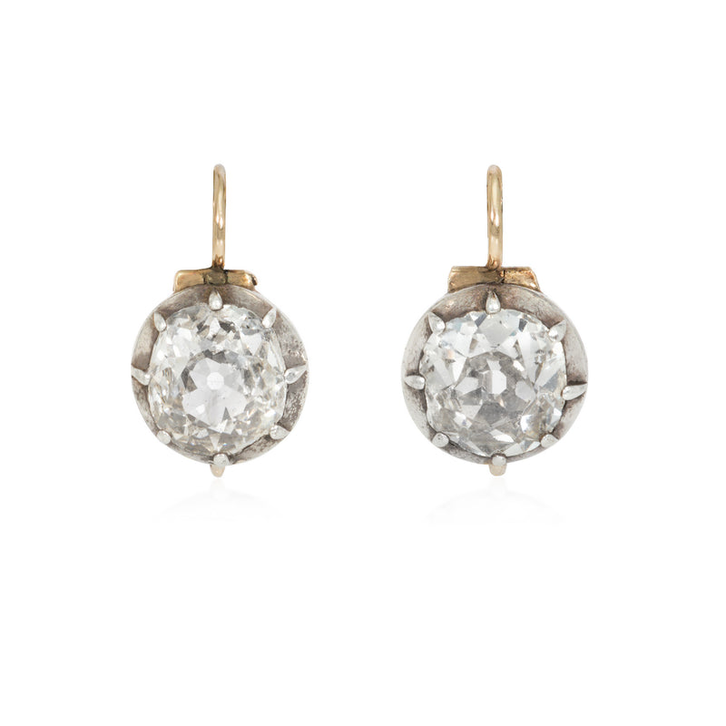 Antique diamond cushion-cut solitaire earrings