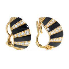 Striped onyx, diamond and gold earrings