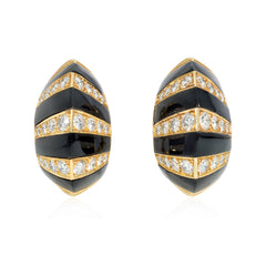 Striped onyx, diamond and gold earrings