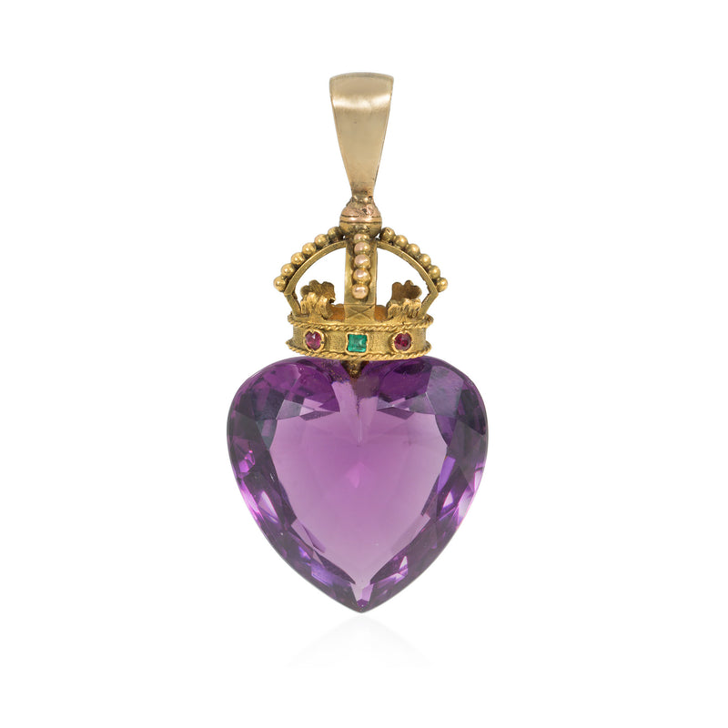 Antique amethyst crowned heart pendant