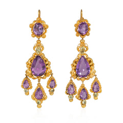 Antique amethyst and chrysolite pendant earrings