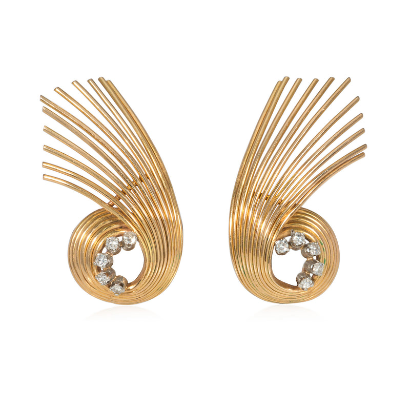 Retro gold and diamond spoke earrings