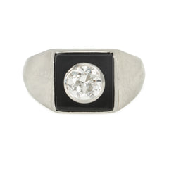 French Art Deco square onyx and diamond ring