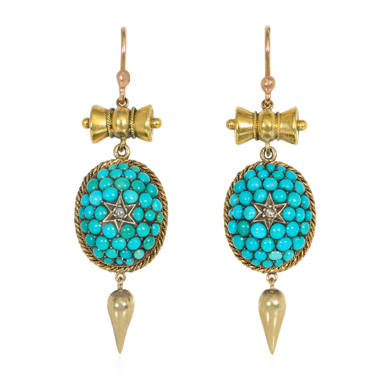 Antique gold and pavé turquoise pendant earrings