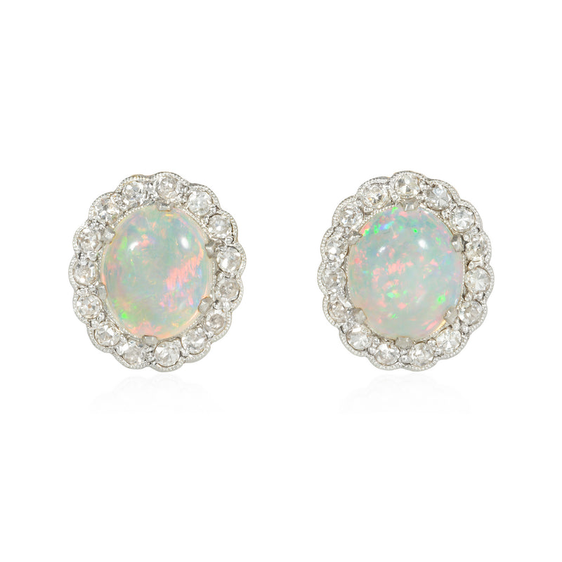 Antique diamond and opal cluster earrings