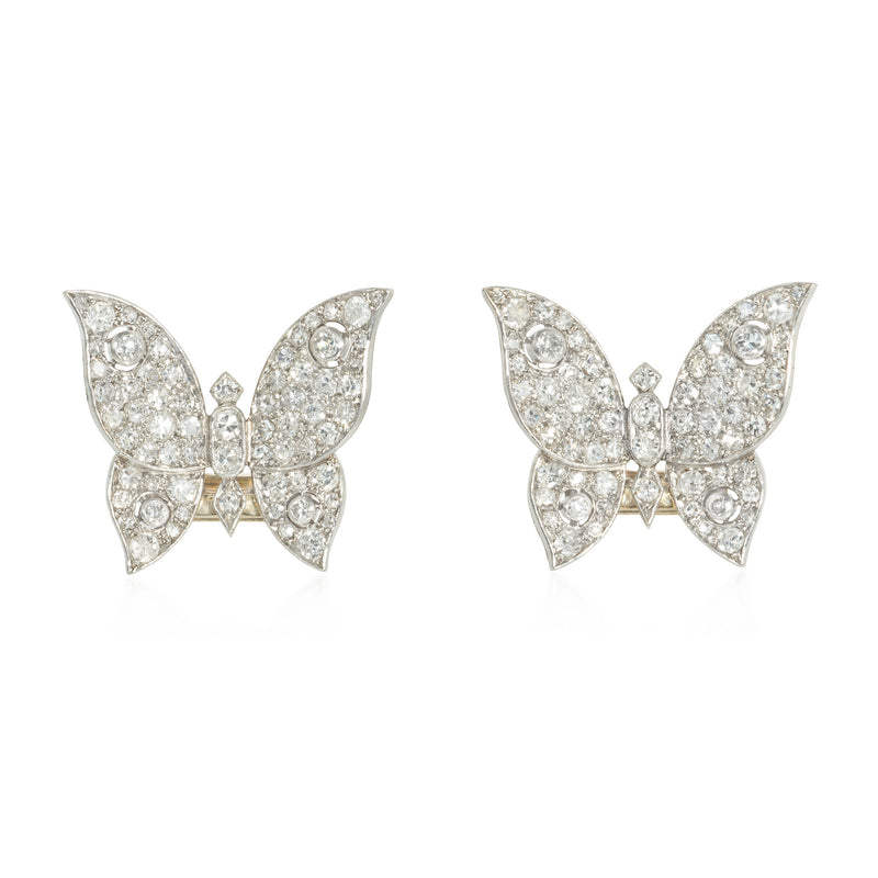 French Art Deco diamond butterfly brooches