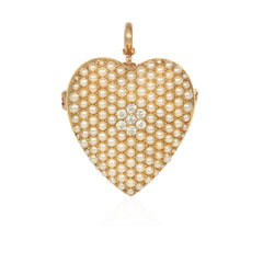 Edwardian pavé pearl and diamond heart pendant