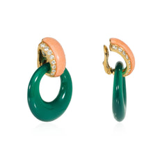 Van Cleef & Arpels Paris coral. chrysophrase and diamond doorknocker earrings