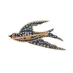 French diamond and sapphire bird brooch