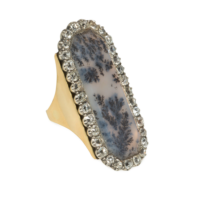 Antique moss agate and diamond ring