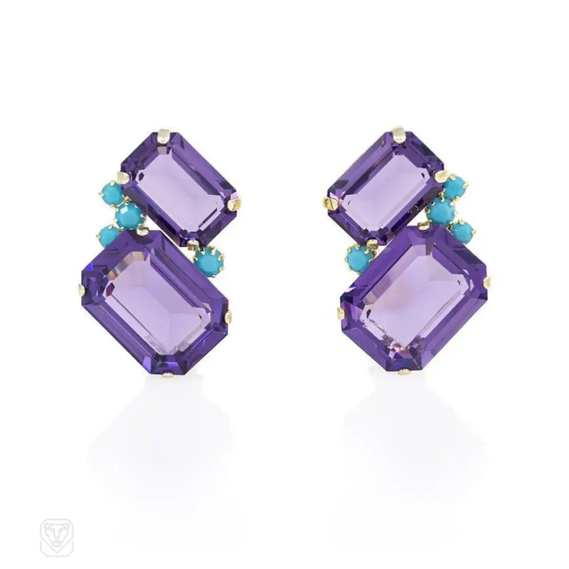 Amethyst And Turquoise Swarovski Clip Earrings