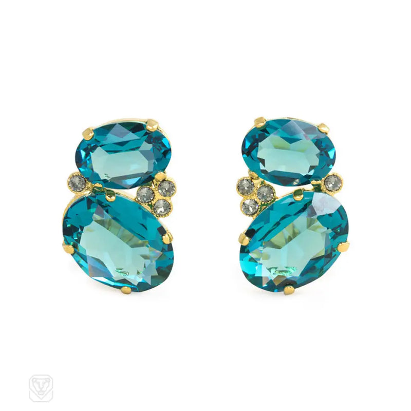 Angled Two - Stone Indicolite Crystal Earclips