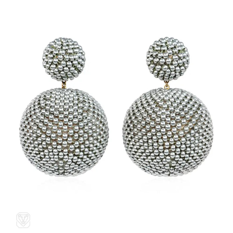 Antique Aluminum Beaded Double Ball Earrings