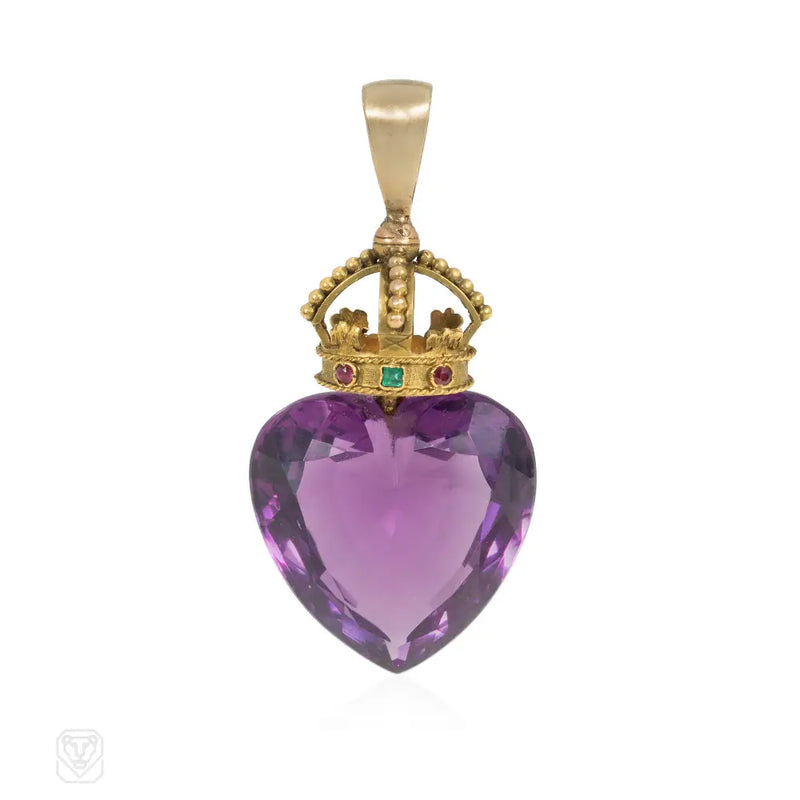 Antique Amethyst Crowned Heart Pendant