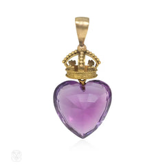 Antique amethyst crowned heart pendant