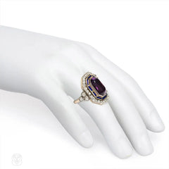 Antique amethyst, diamond and enamel Bishop's ring