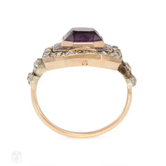 Antique amethyst, diamond and enamel Bishop's ring