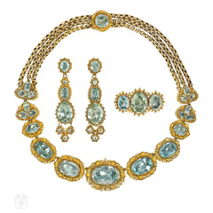 Antique cannetille and aquamarine demi-parure set