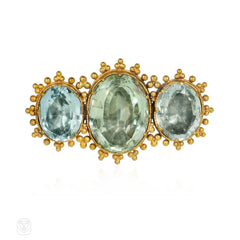 Antique cannetille and aquamarine demi-parure set