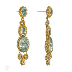 Antique cannetille and aquamarine demi-parure set