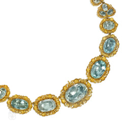 Antique cannetille and aquamarine demi-parure set